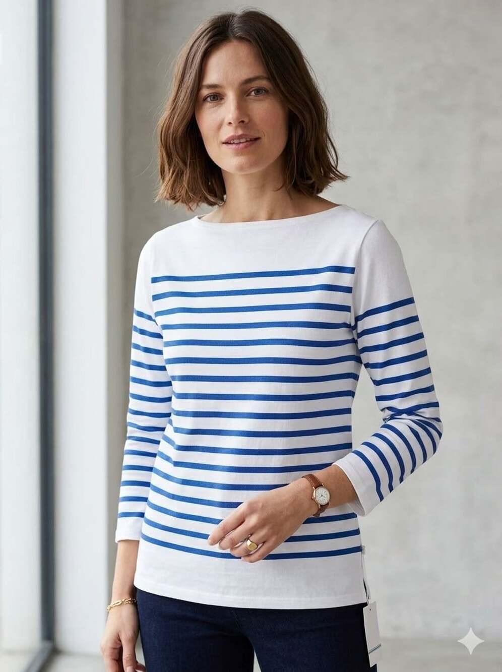 Saint James L'Atelier Made In France Striped Long Sleeve Boatneck Shirt